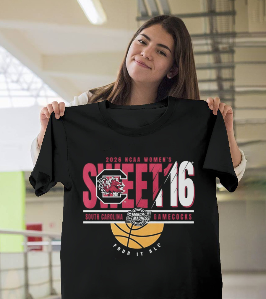 South Carolina Gamecocks NCAA Women's Basketball 2026 Sweet 16 Four It All Basketball T-Shirt