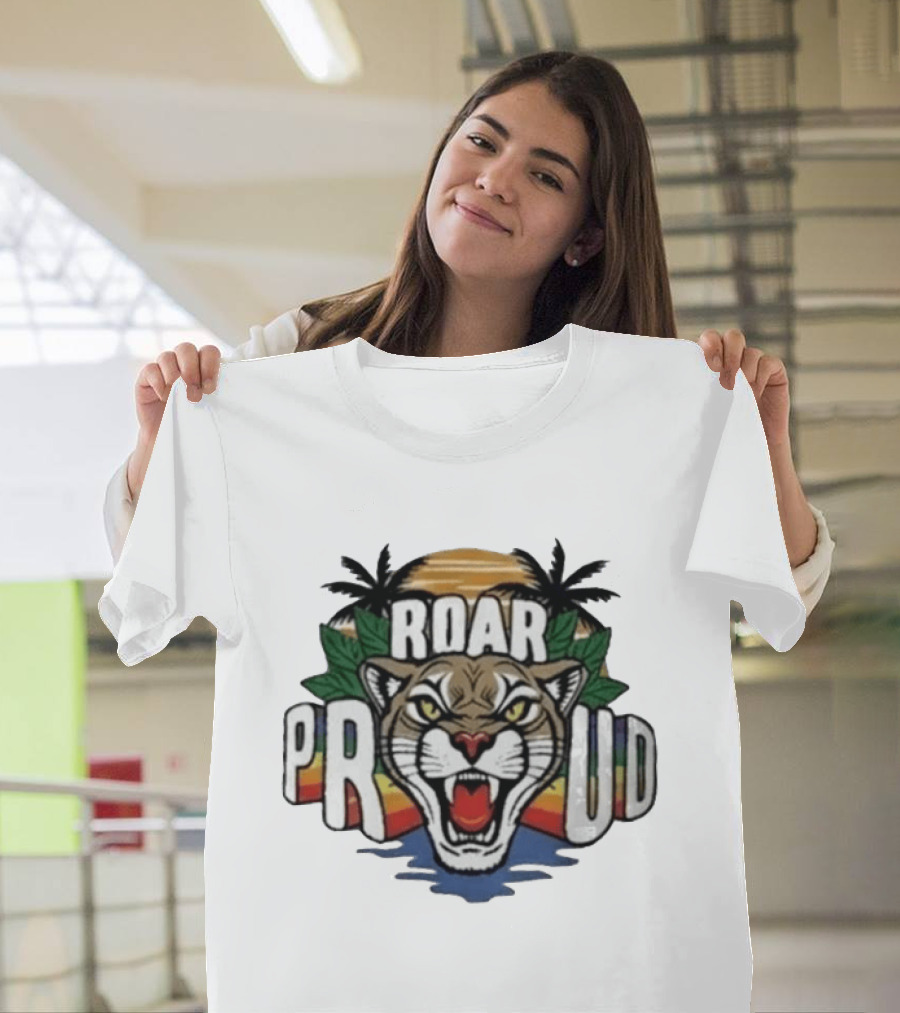 2026 Florida Panthers Roar Proud Pride Night Palm Trees Sunset T-Shirt
