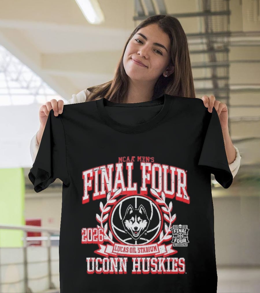 UConn Huskies 2026 Final Four Lucas Oil Stadium NCAA Basketball Championship Crest T-Shirt