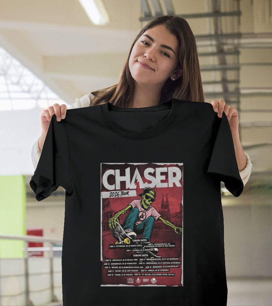 Chaser 2026 Tour Canada Europe Dates Skeleton Skateboarding T-Shirt