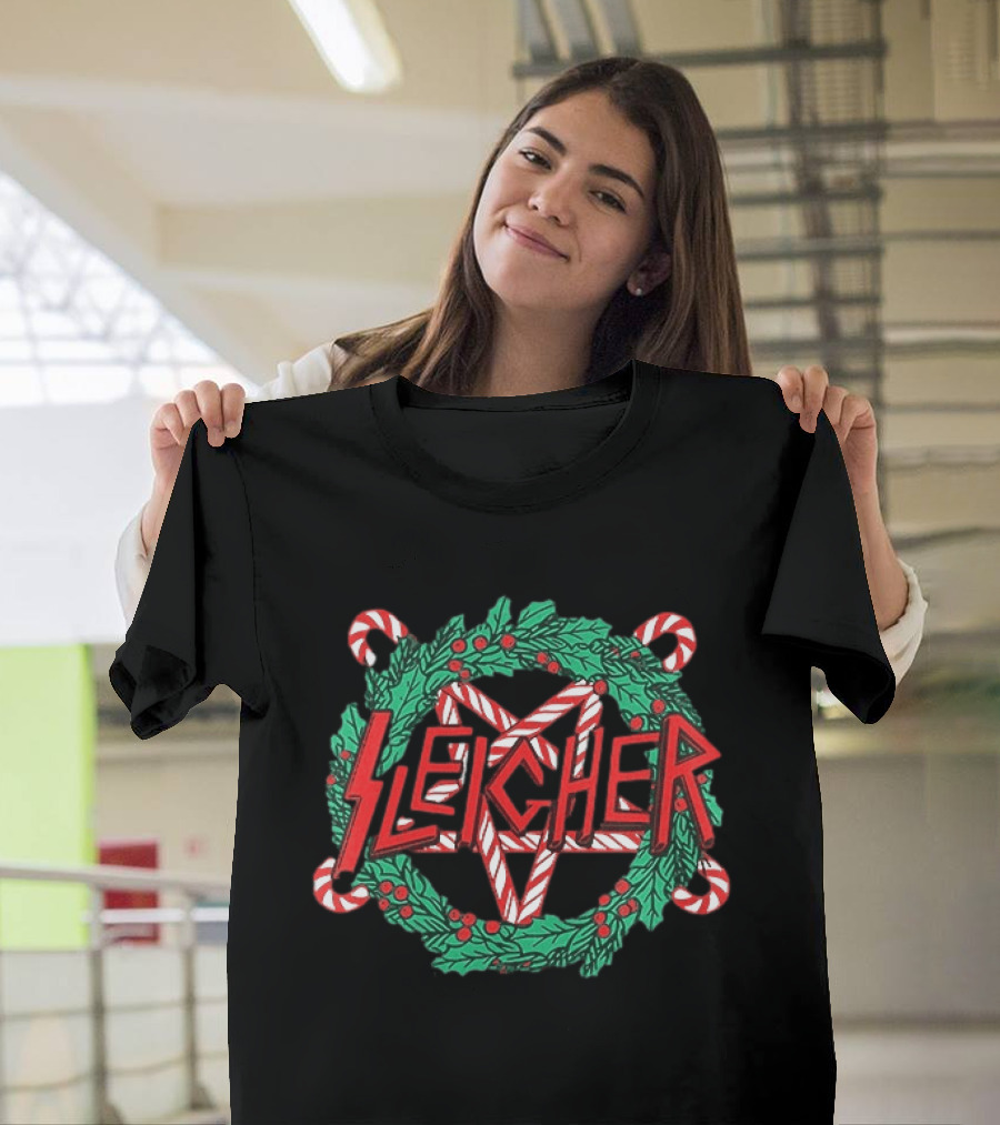 Sleigher Christmas Wreath Candy Cane XMAS T-Shirt