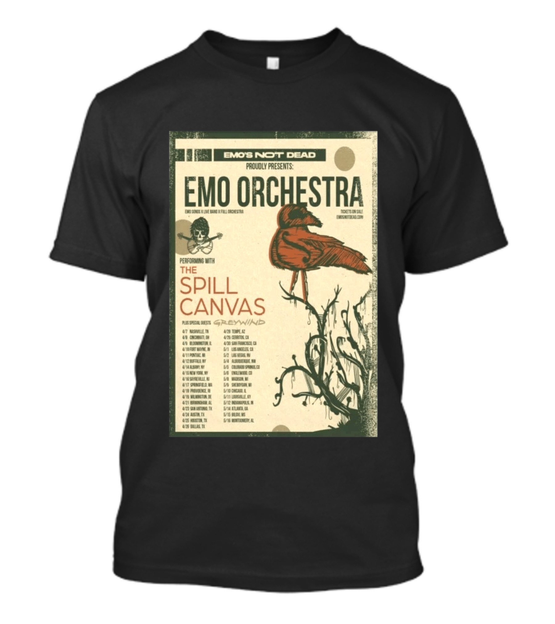 Emo Orchestra USA Tour 2026 With The Spill And Greywind Tour Dates T-Shirt