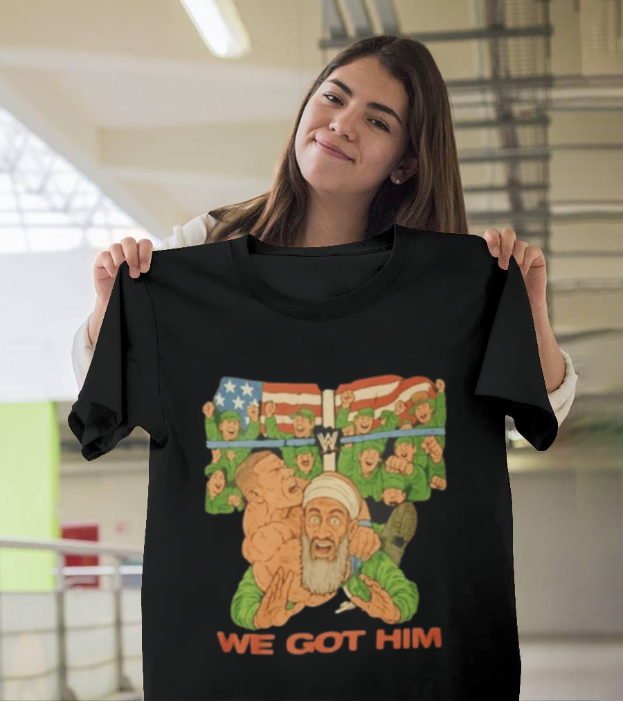 John Cena Vs Osama Bin Laden WWE We Got Him Victory USA Flag T-Shirt