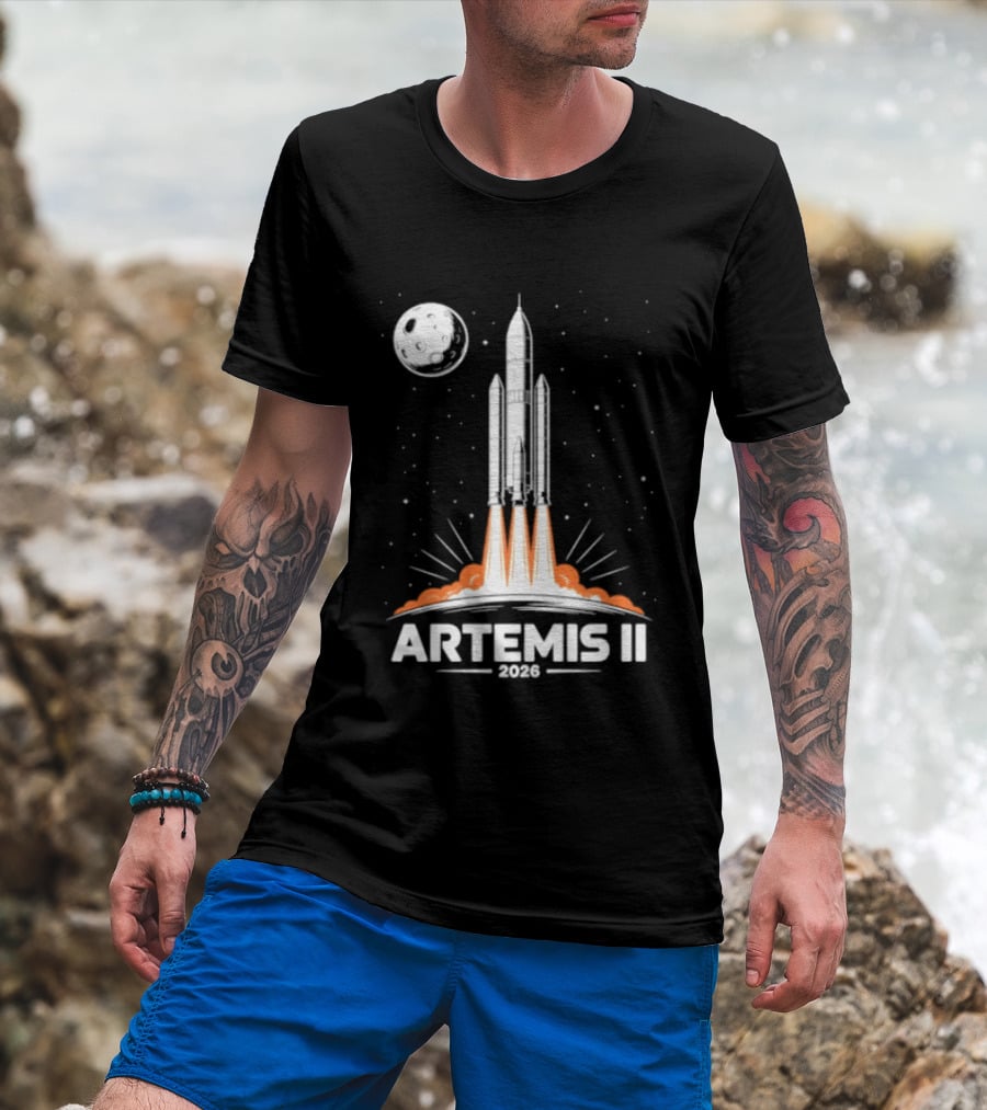 Artemis II 2026 Rocket Launch To The Moon With Spacecraft And Moon T-Shirt