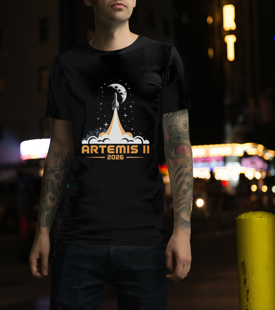 Artemis II 2026 Moon Rocket Launch With Stars And Moon T-Shirt