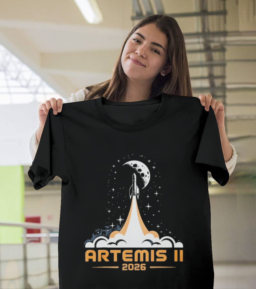 Artemis II 2026 Moon Rocket Launch With Stars And Moon T-Shirt
