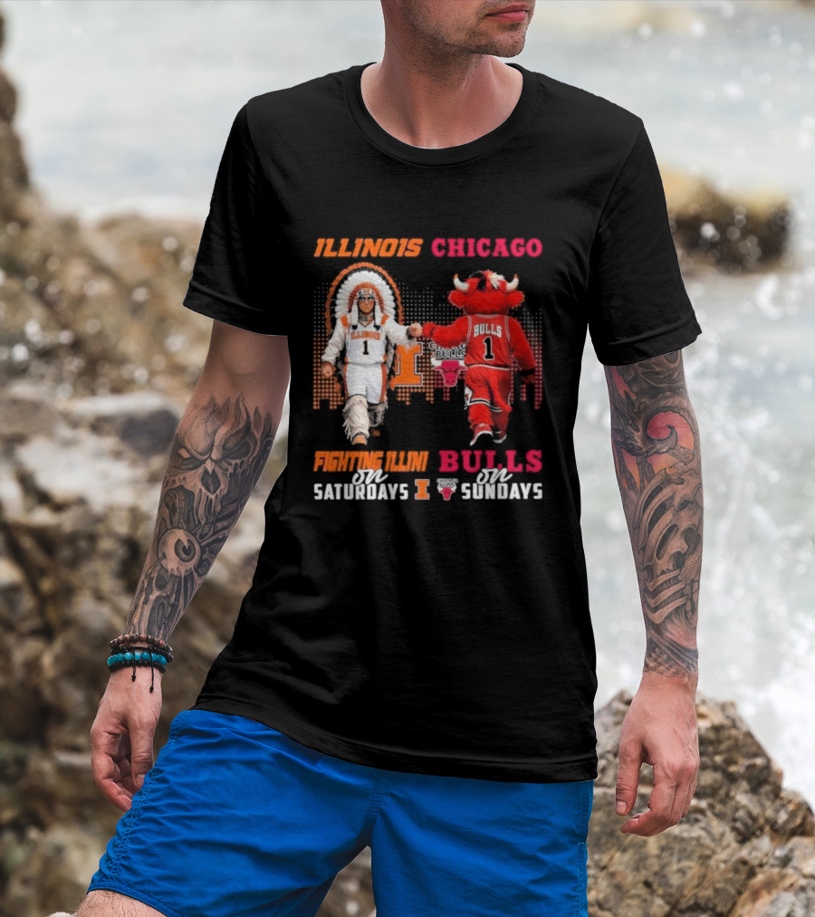 Illinois Fighting Illini On Saturdays Chicago Bulls On Sundays T-Shirt