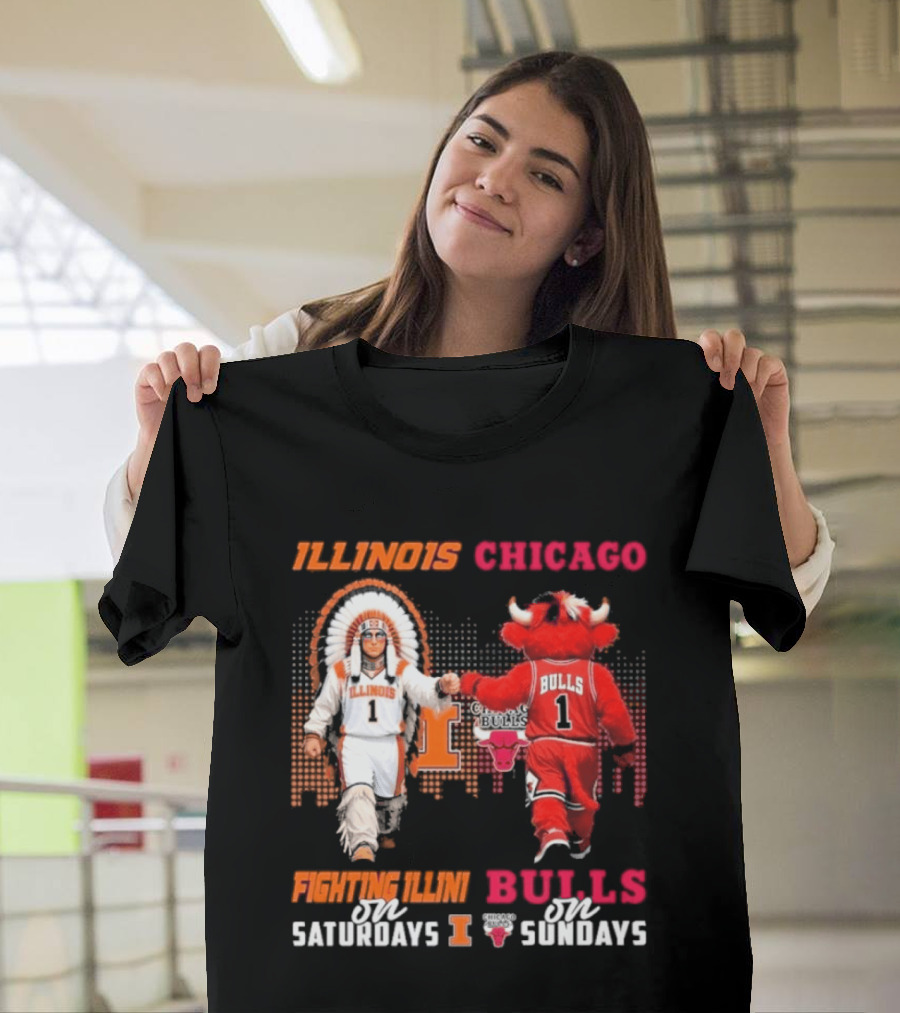 Illinois Fighting Illini On Saturdays Chicago Bulls On Sundays T-Shirt