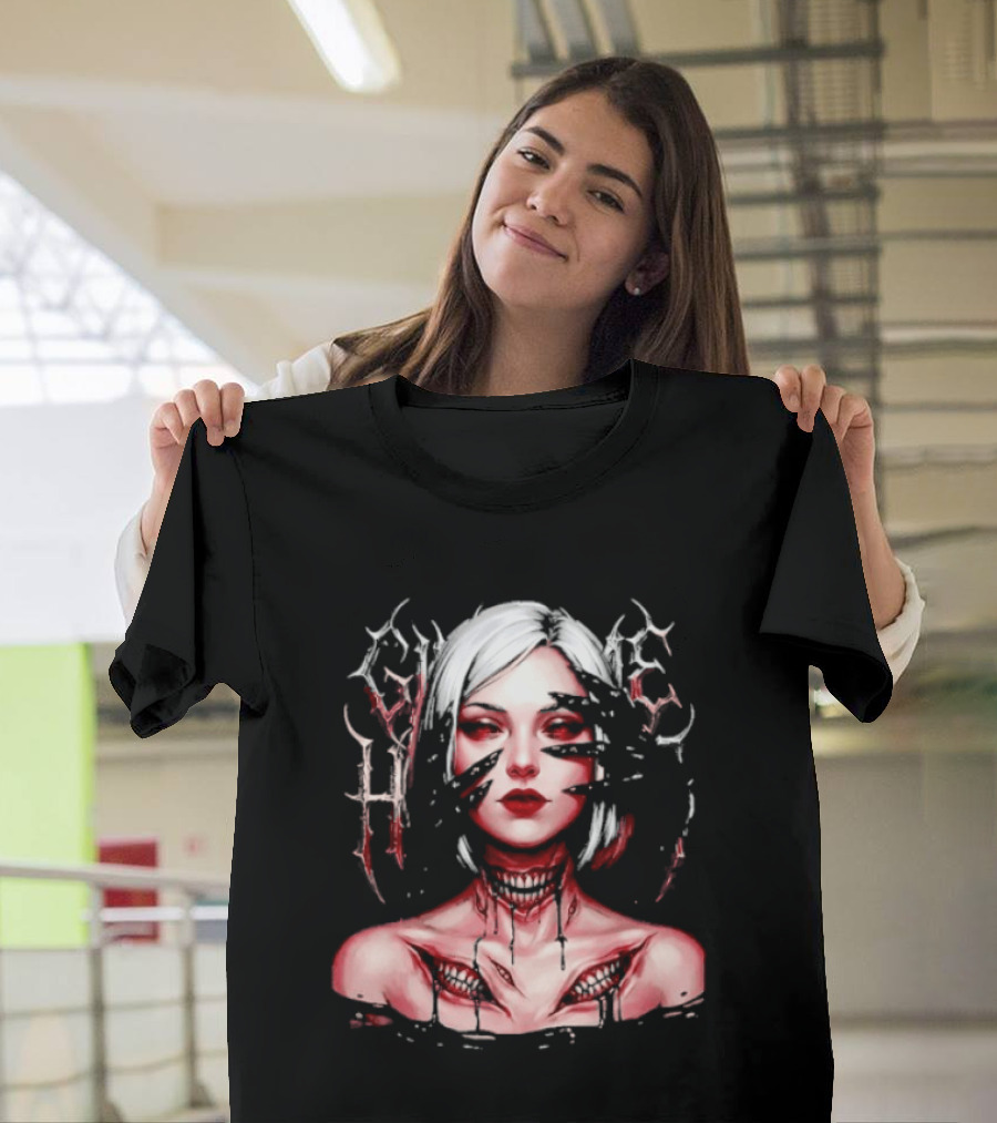 Dark Embrace Washed Creepy Pale Woman Fantasy Eyes T-Shirt