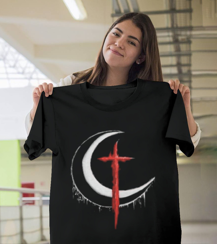 Doggie Deimos Blood Moon Dripping Red Crescent And Cross T-Shirt