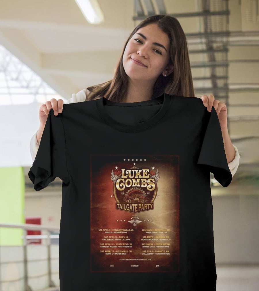 Luke Combs Bootleggers Tailgate Party 2026 My Kinda Saturday Night Tour City Dates Whiskey Jam T-Shirt