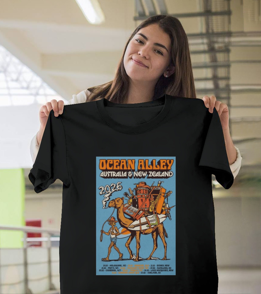 Ocean Alley Australia New Zealand 2026 Tour Dates With Camel And Musical Gear T-Shirt