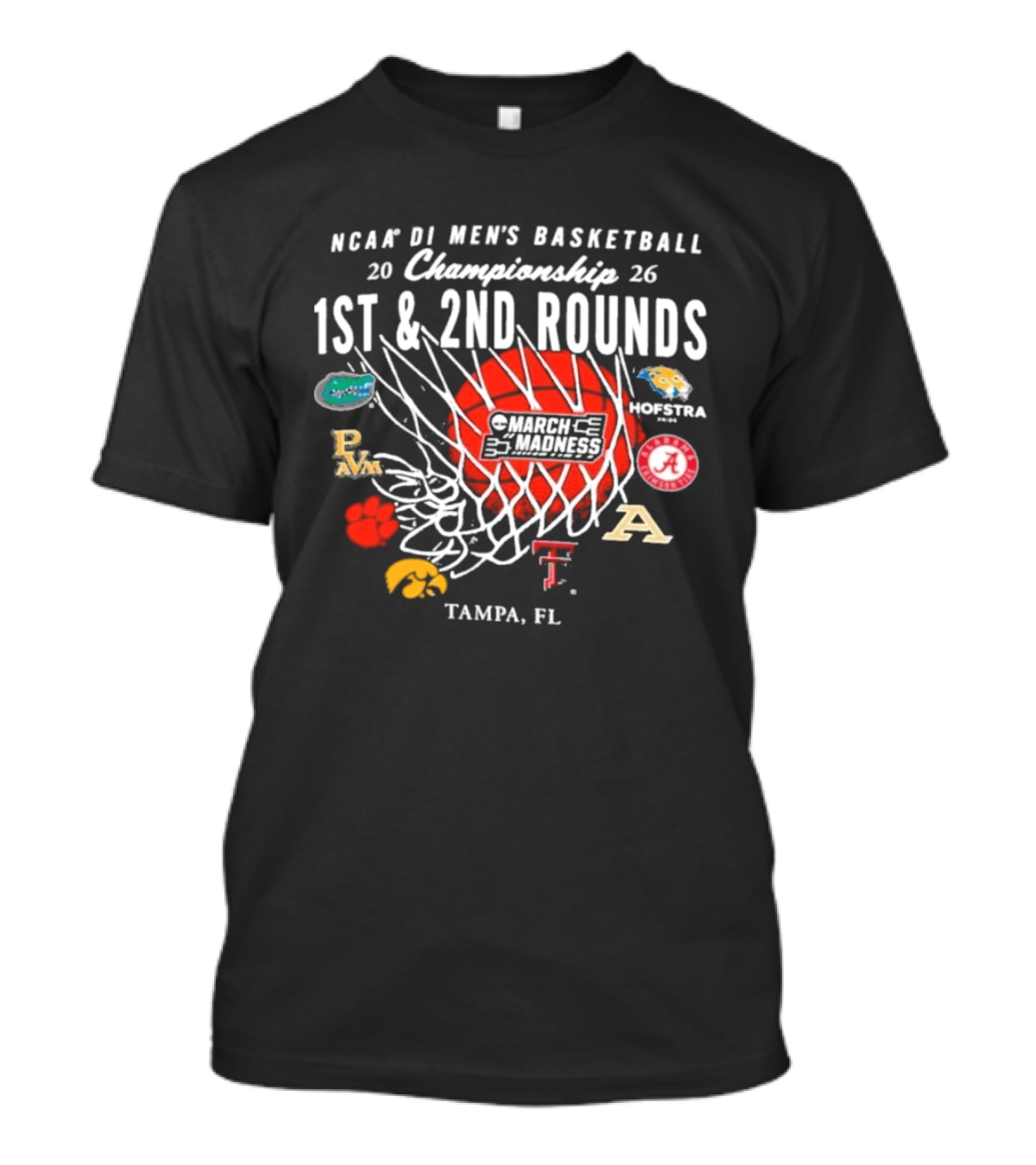 NCAA DI Men's Basketball 2026 Championship 1st 2nd Rounds Tampa FL March Madness Teams Logos T-Shirt