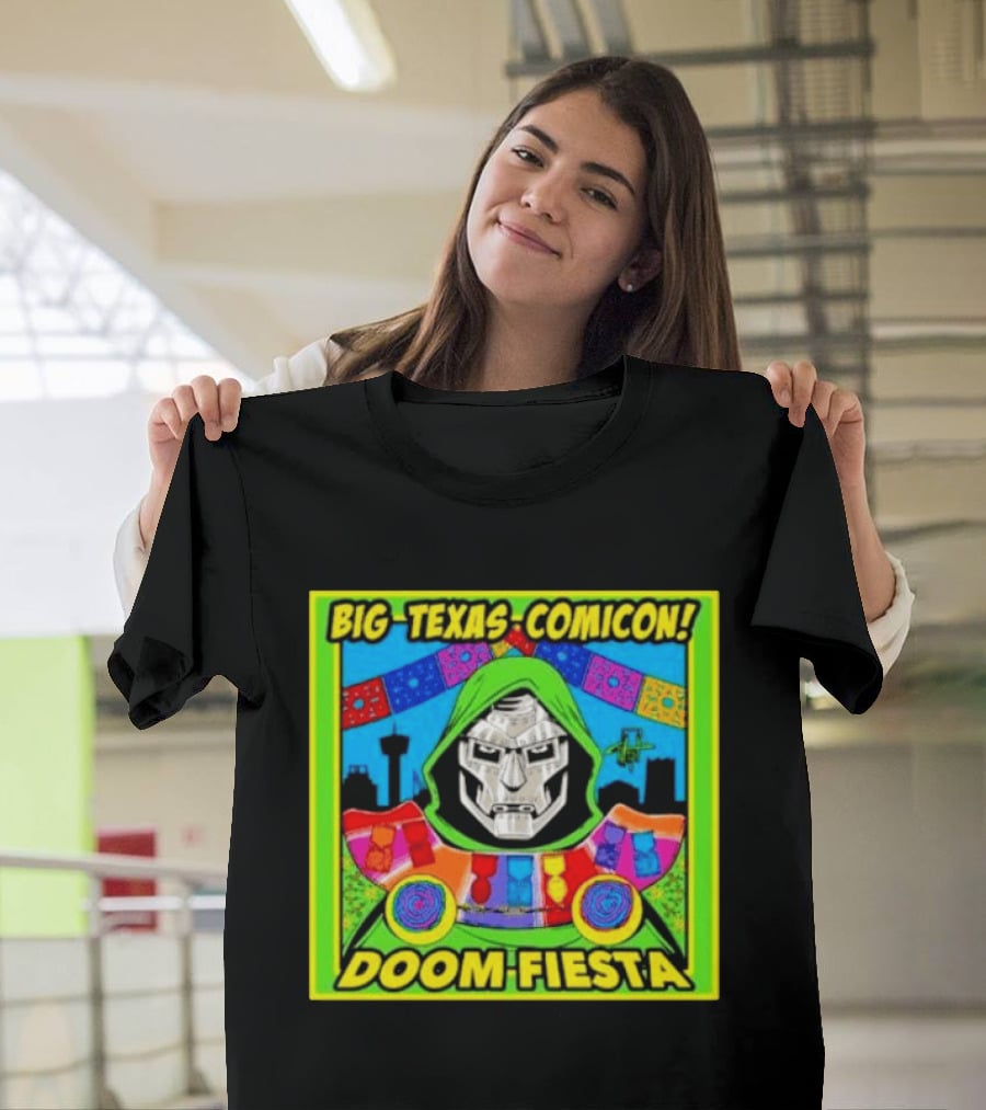 Big Texas Comicon Doom Fiesta Colorful Celebration With Iconic Mask T-Shirt