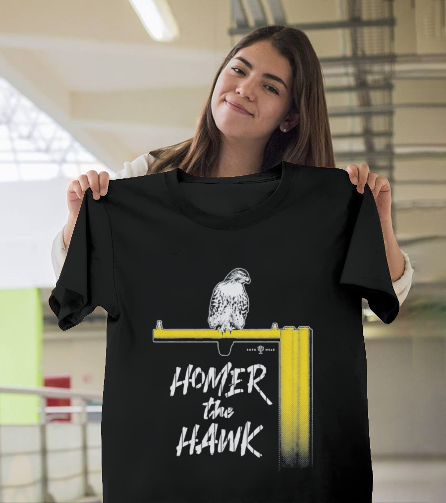 Homer The Hawk Perched On Yellow Crossbar T-Shirt