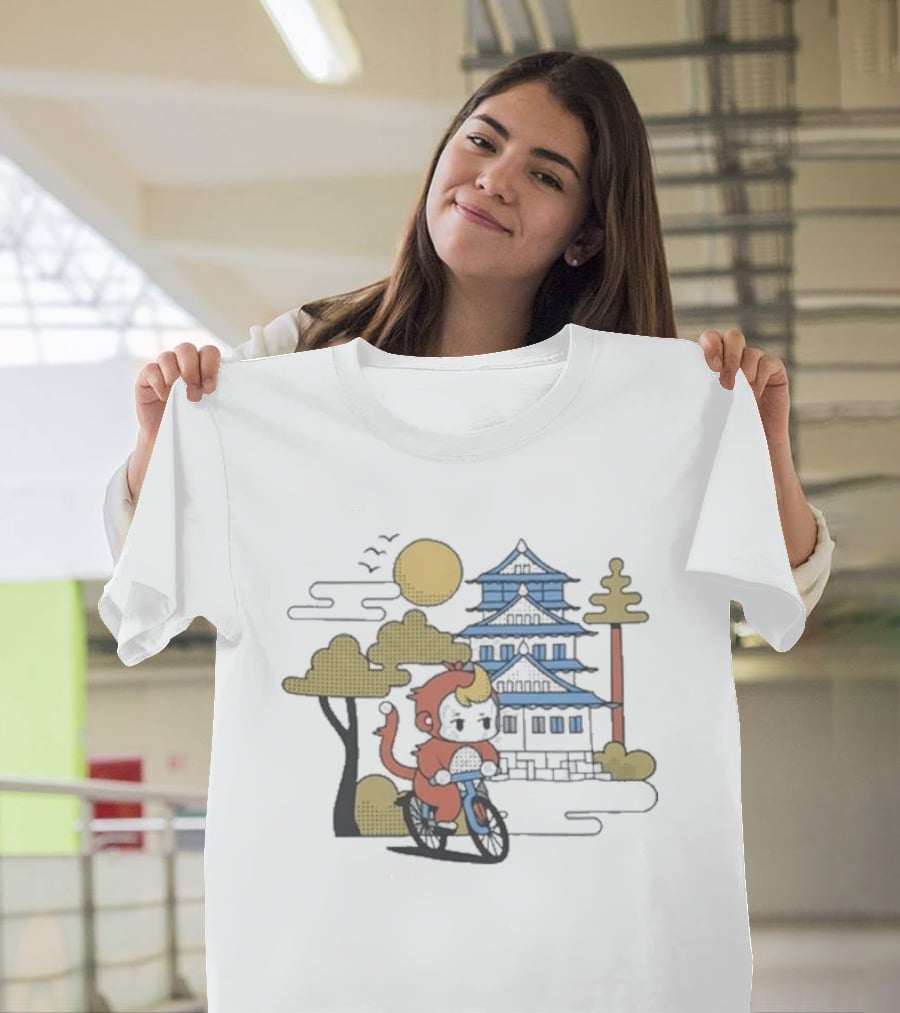 CDawgVA Anime Monkey Riding Motorcycle With Japanese Temple T-Shirt