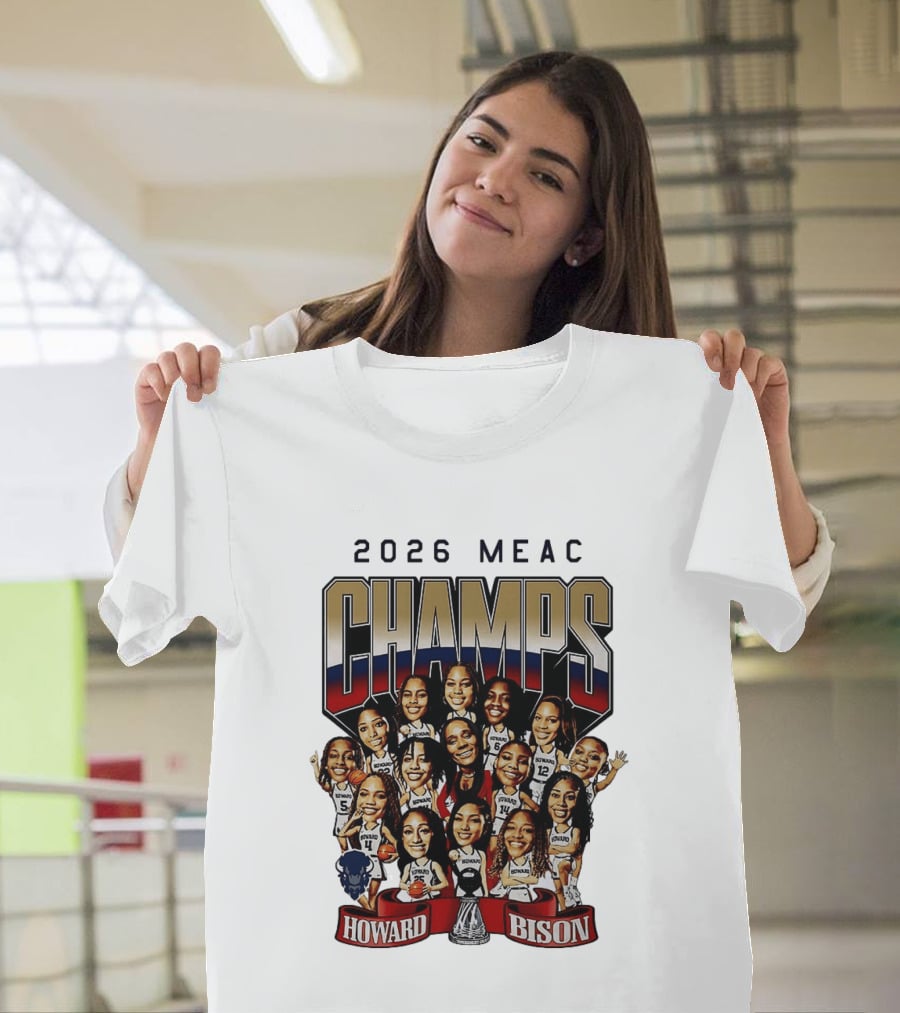 2026 MEAC Champs Howard Bison Women's Basketball Caricature T-Shirt