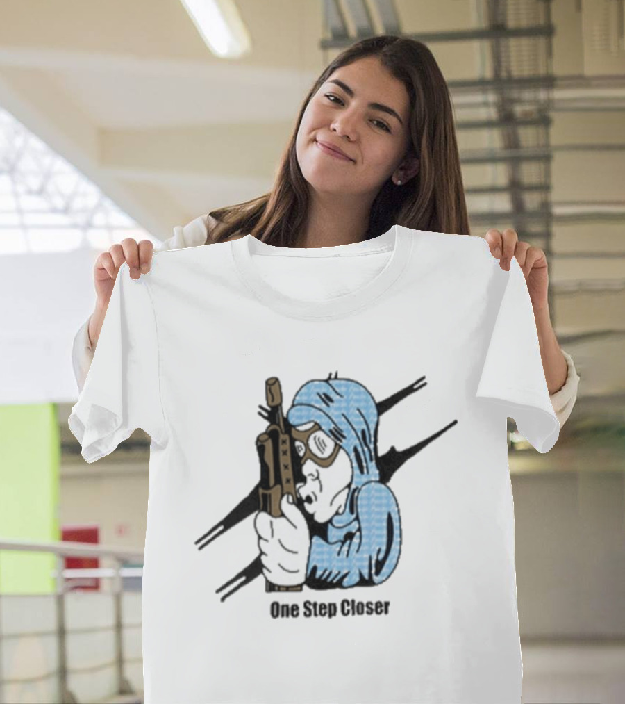 One Step Closer Osc X Preacher Blue Hooded Figure With Rifle T-Shirt