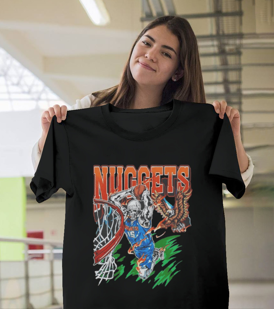Nuggets Skeleton Dunking 15 With Eagle And Flames T-Shirt