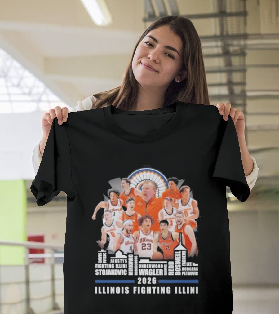 2026 Illinois Fighting Illini Skyline Basketball Team Montage T-Shirt