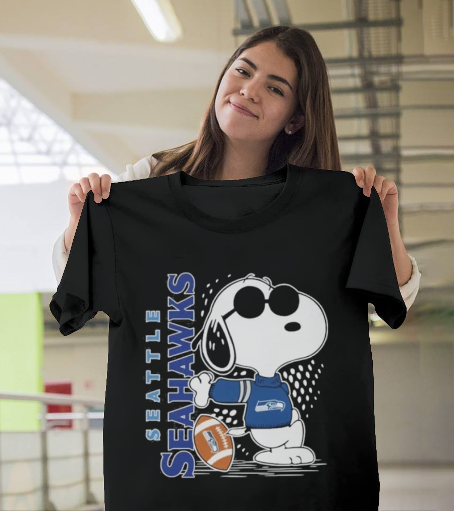Seattle Seahawks Snoopy Football 2026 Collaboration Peanuts Fan Gear T-Shirt
