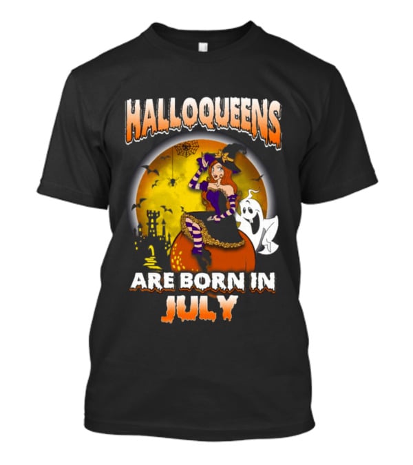 Halloqueens Witch And Ghost Halloween July Birthday T-Shirt