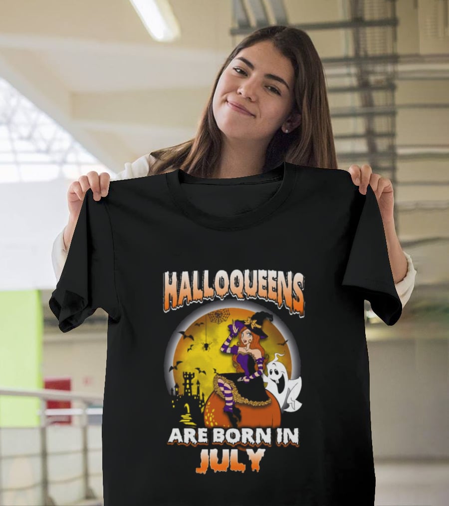 Halloqueens Witch And Ghost Halloween July Birthday T-Shirt