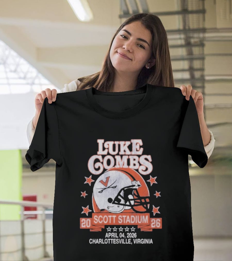 Luke Combs Tour Scott Stadium April 04 2026 Charlottesville Virginia Football Helmet Stars T-Shirt