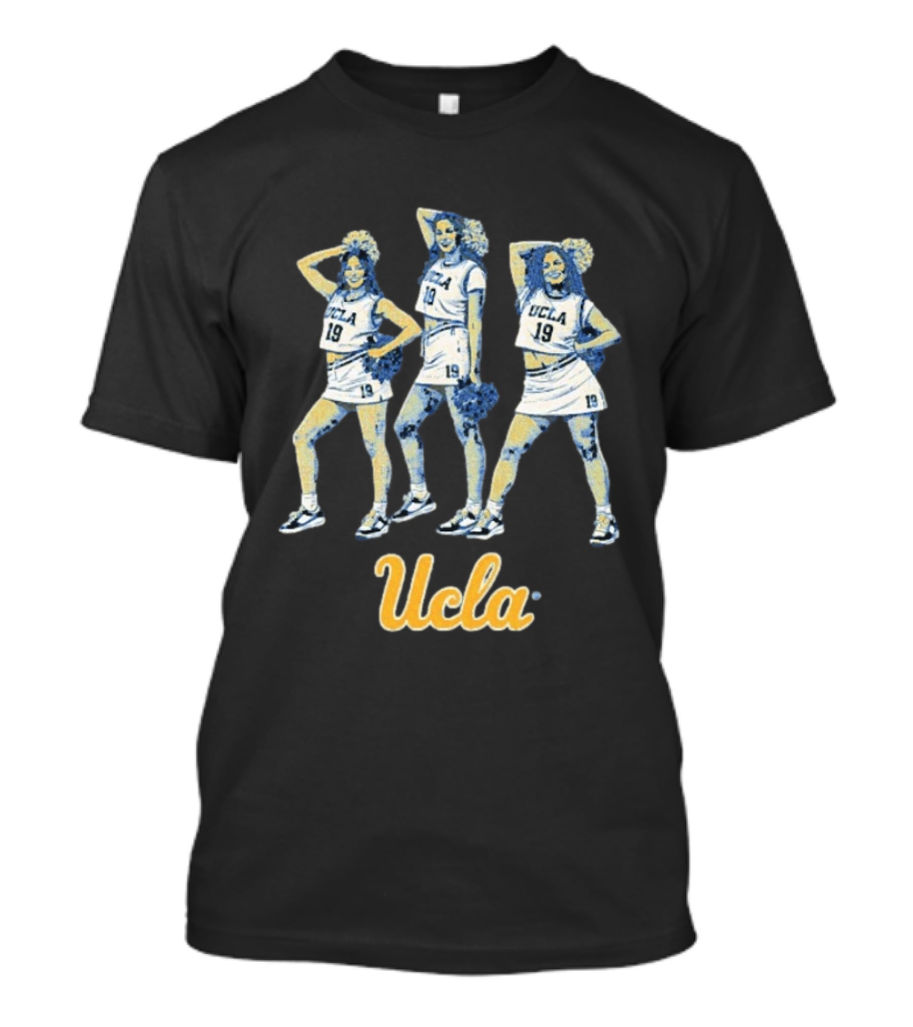 UCLA Women's Basketball Cheerleaders Blue 19 Uniform Pom Pom T-Shirt