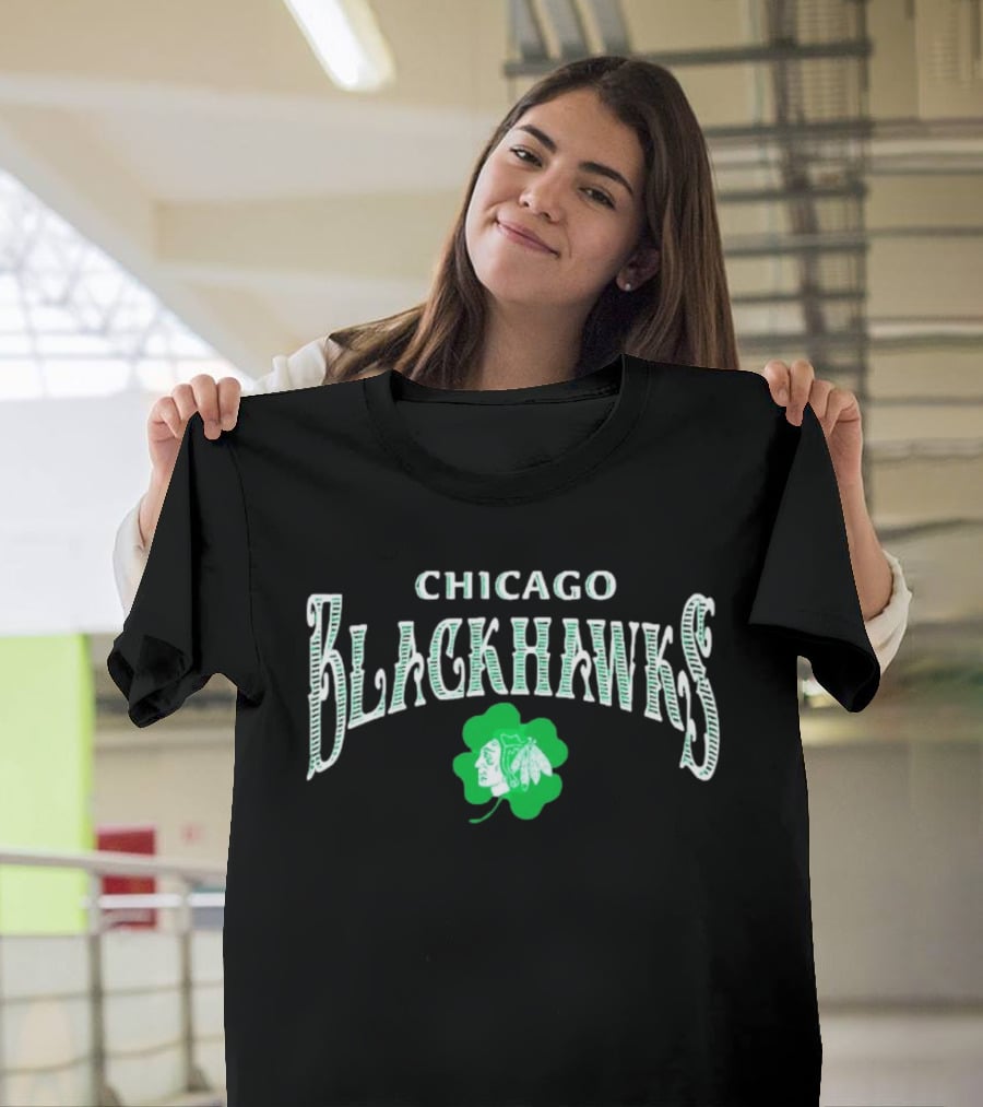 Chicago Blackhawks St. Patrick's Day Four Leaf Clover Design White T-Shirt