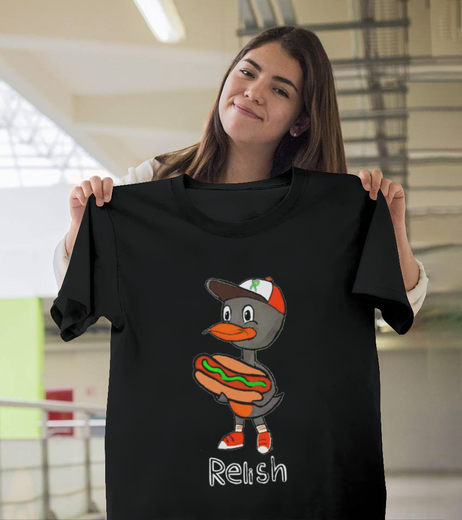 Relish Baltimore Orioles MLB Cartoon Duck Holding Hot Dog Baseball Hat T-Shirt