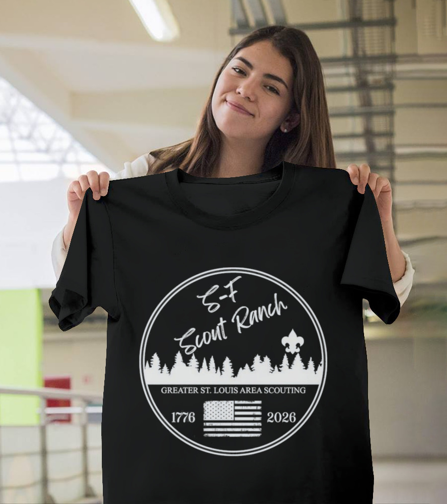 S F Scout Ranch Greater St Louis Area Scouting 2026 USA Flag Forest T-Shirt