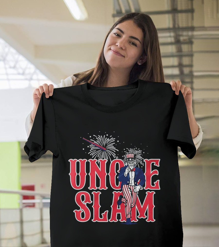 Uncle Slam USA Baseball Fireworks Patriotic Captain America Crest T-Shirt
