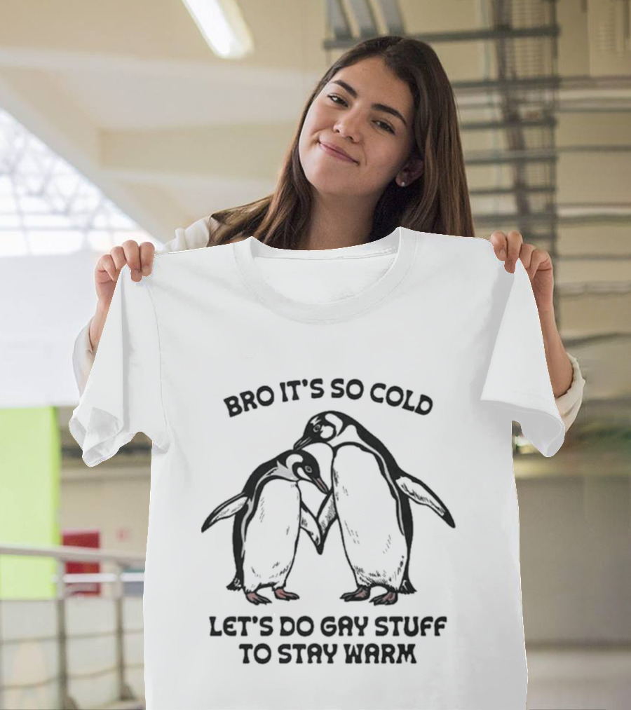 Bro It's So Cold Let's Do Gay Stuff To Stay Warm Penguins Hugging T-Shirt