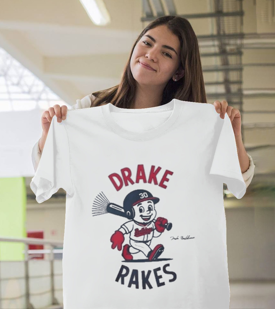 Drake Rakes Baseball Character with Number 30 and Rake Bat T-Shirt