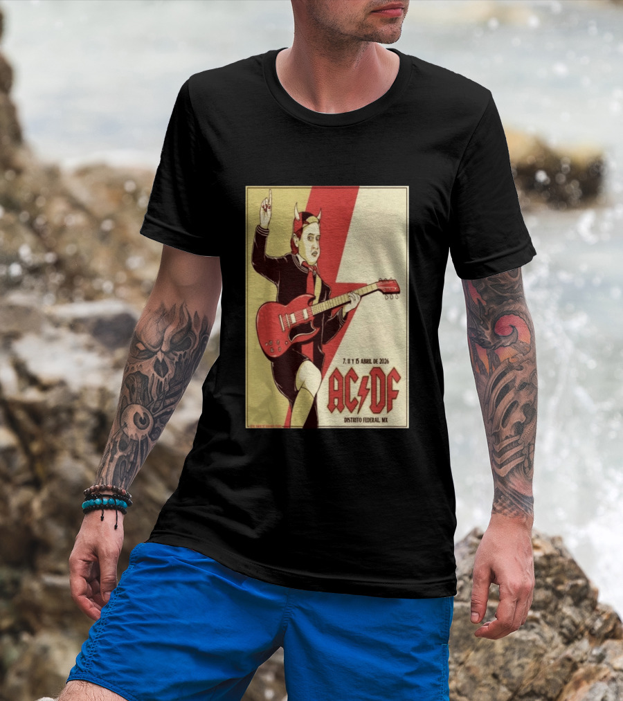 AC DF Distrito Federal MX Abril 2026 7 11 15 Rock Concert Red Guitar And Devil Horns T-Shirt