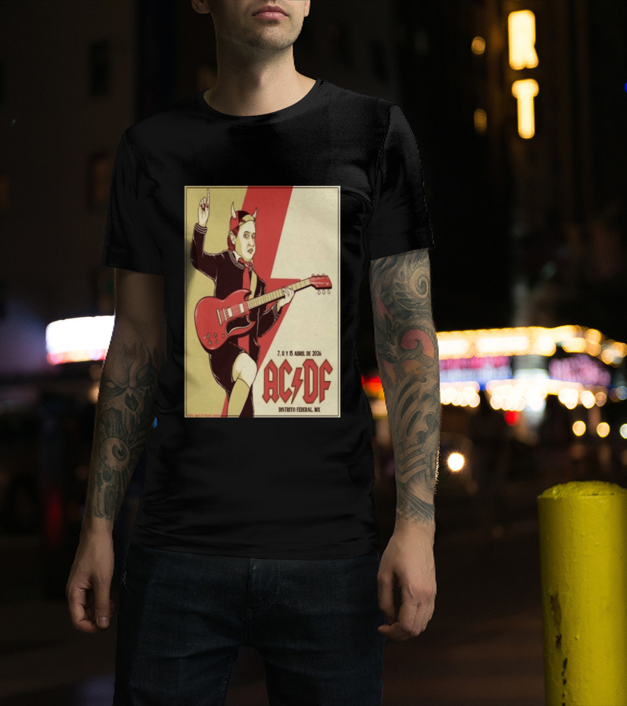 AC DF Distrito Federal MX Abril 2026 7 11 15 Rock Concert Red Guitar And Devil Horns T-Shirt