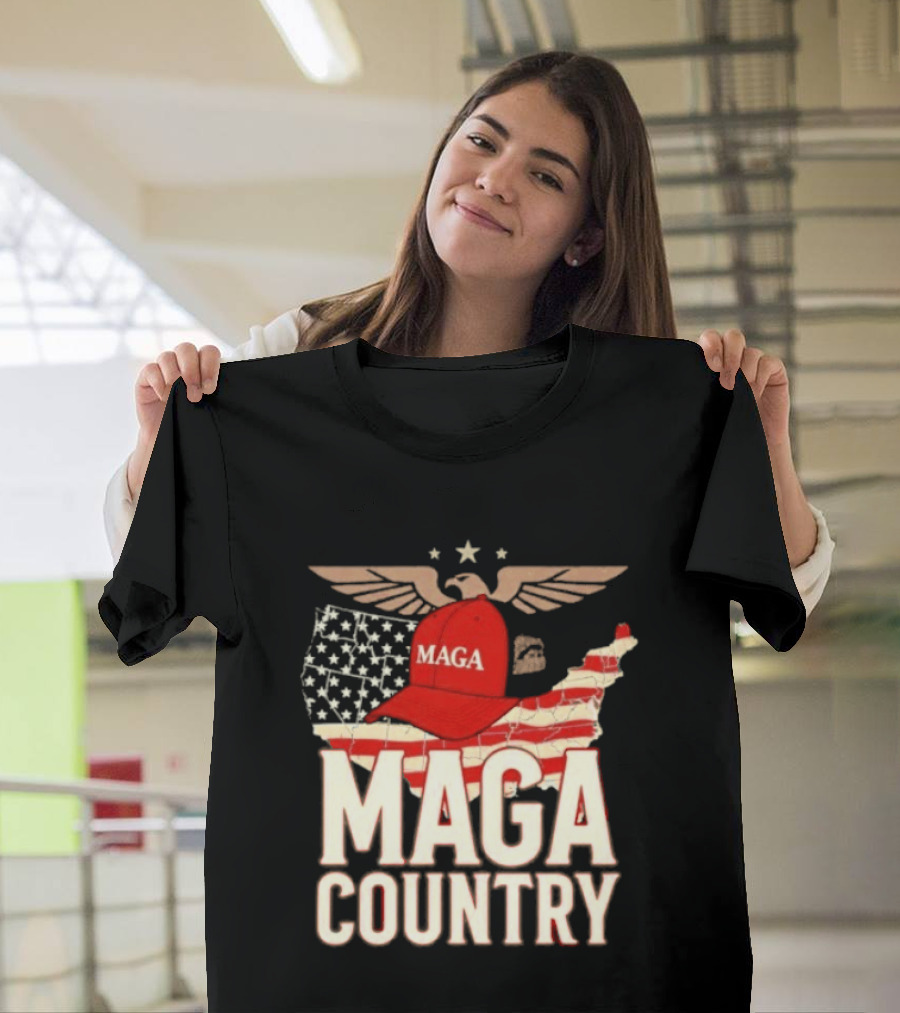 MAGA Country Patriotic USA Map with Red Hat and Eagle Wings T-Shirt