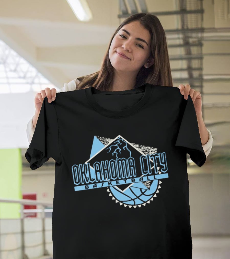 Oklahoma City Basketball Mountain And Basketball Hoop T-Shirt
