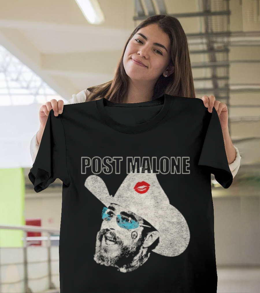 Post Malone Cowboy Hat Kiss Red Lips Blue Sunglasses T-Shirt
