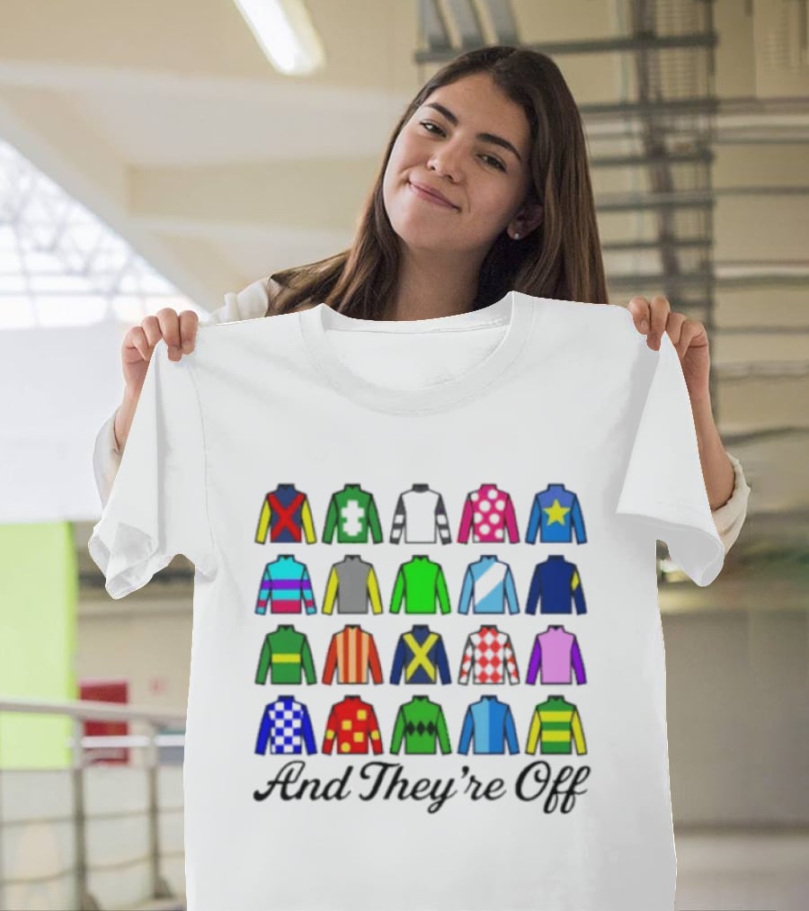 And They're Off Jockey Silks Colorful Patterns Racing T-Shirt