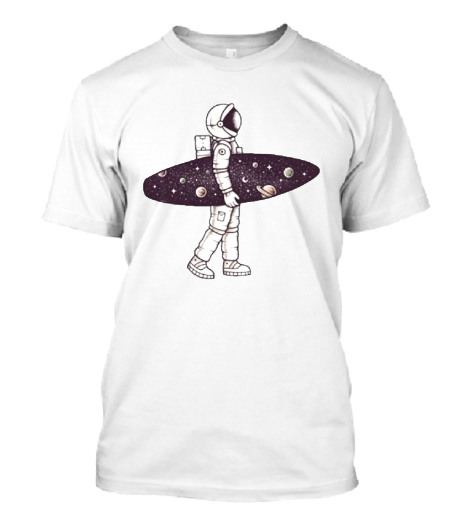 Astronaut Surfer Exploring Cosmic Adventure With Planets And Stars T-Shirt