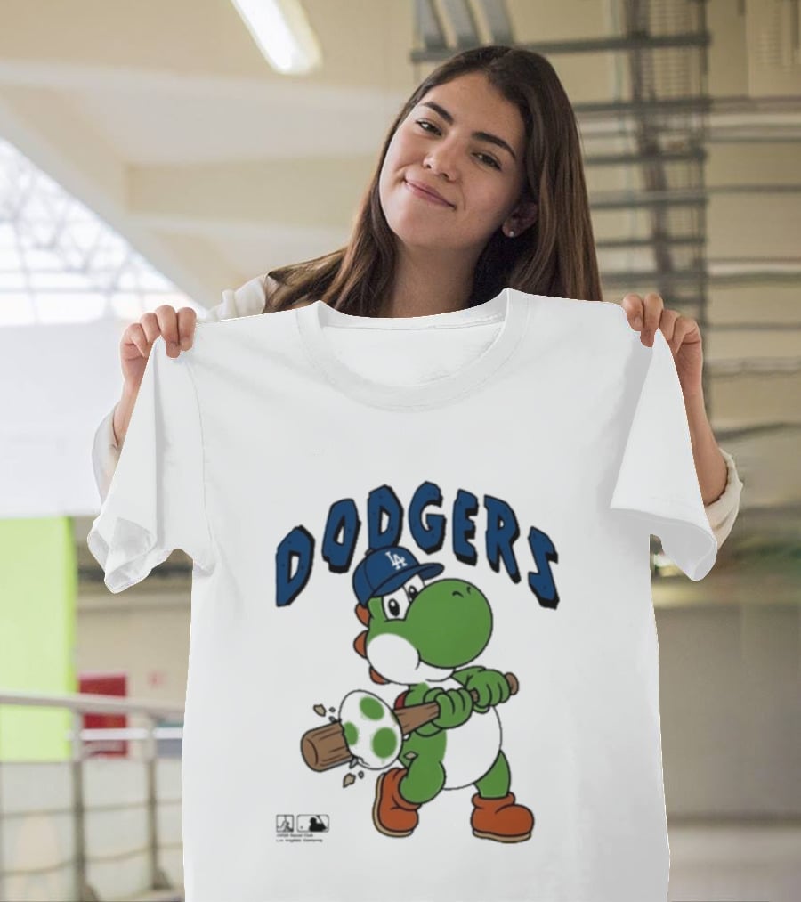 Dodgers Yoshi Baseball Bat Orange Shoes Blue Hat T-Shirt
