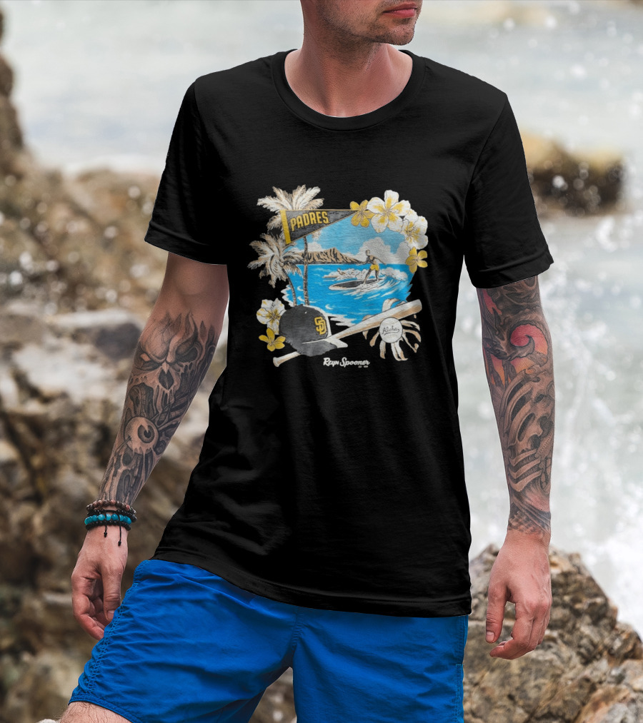 Reyn Spooner San Diego Padres Surfing Baseball Aloha Scene T-Shirt