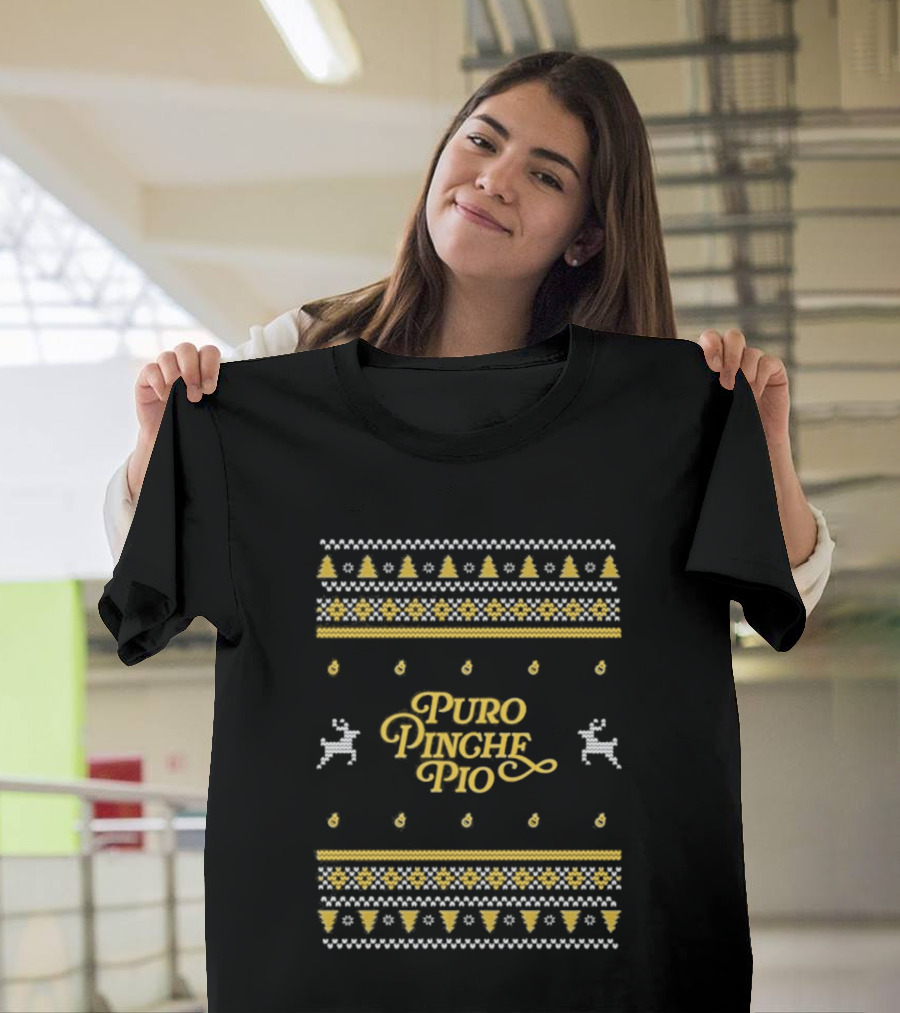 Riversgg Puro Pinche Pio Ugly Sweater Christmas Reindeer Trees T-Shirt