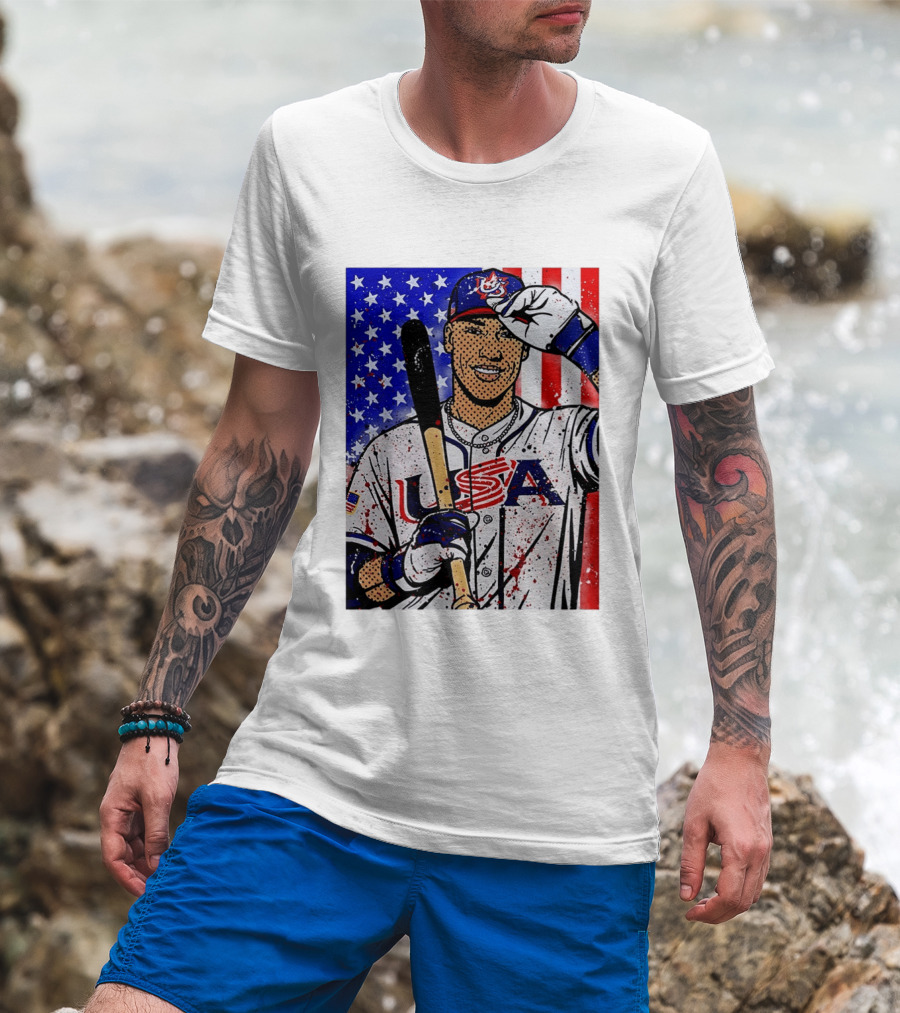 Aaron Judge USA Baseball Pop Art 2026 American Flag Stars Stripes T-Shirt