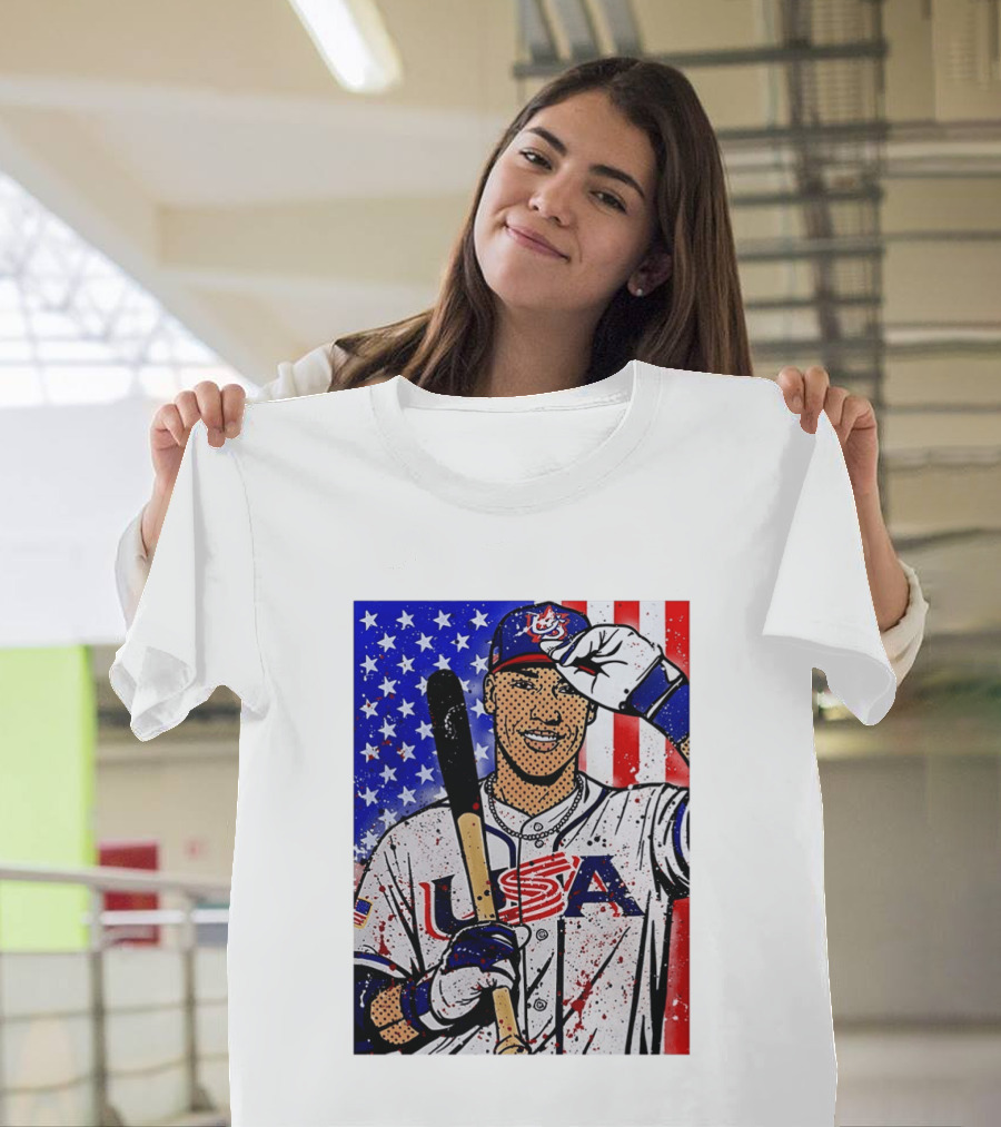 Aaron Judge USA Baseball Pop Art 2026 American Flag Stars Stripes T-Shirt