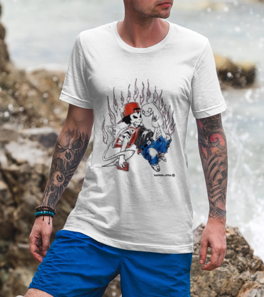 Warren Lotas Boy And Cat Surrounded By Flames Vintage Streetwear T-Shirt