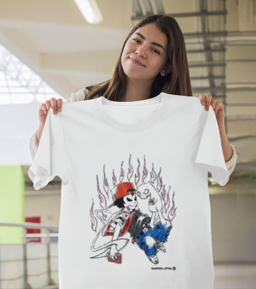 Warren Lotas Boy And Cat Surrounded By Flames Vintage Streetwear T-Shirt