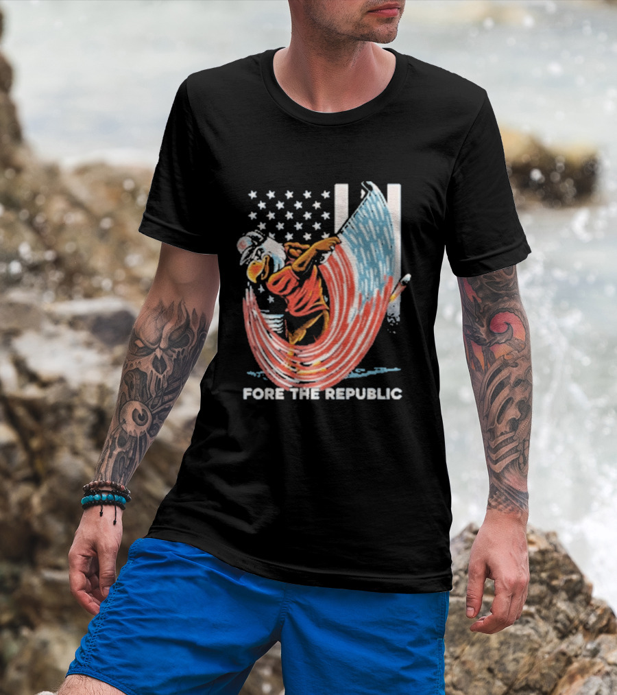 Old Row Golf American Flag Swing Fore The Republic T-Shirt